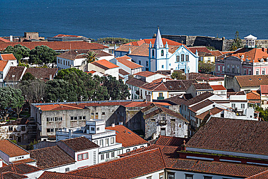 葡萄牙,亚速尔群岛,岛屿,俯视图,教堂