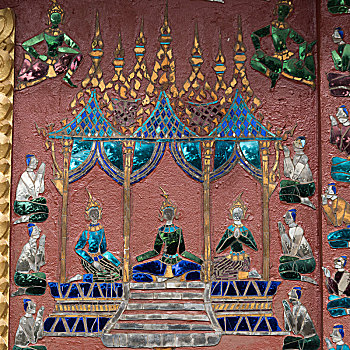 壁画,墙壁,佛教寺庙,寺院,琅勃拉邦,老挝
