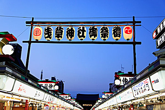 日式灯笼,悬挂,上方,街道,浅草,日本