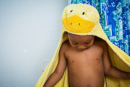 男孩,沐浴,黄色,兜帽,毛巾
