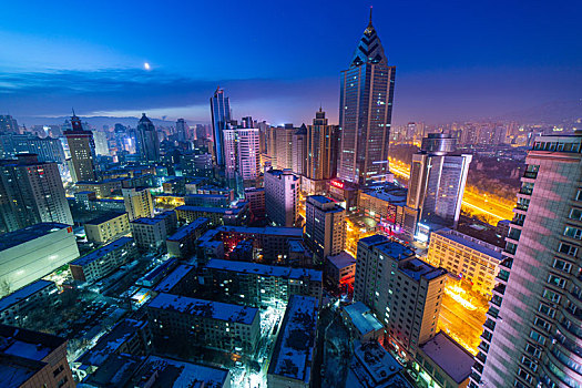 新疆乌鲁木齐城市商业区全景夜景特写