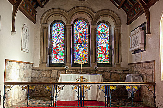 彩色玻璃窗,圣坛,教堂,诺森伯兰郡,英格兰