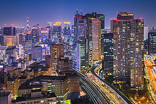 夜晚,天际线,东京,背景,日本