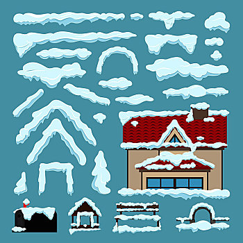 隔绝,雪,帽,冬天,房子,装饰,蓝色背景,背景,冰,雪花,卡通,风格,设计,冰冻,矢量,插画