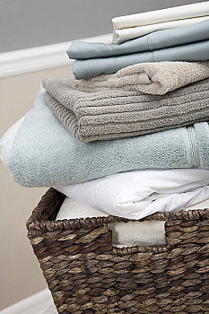 篮子,折叠,毛巾,床单