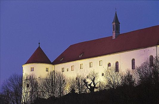 城堡,夜晚,普法尔茨,德国,欧洲
