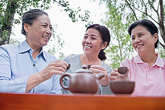 成熟女性,喝,中国茶,公园