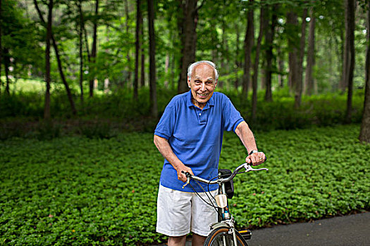 老人,拿着,自行车,微笑,头像