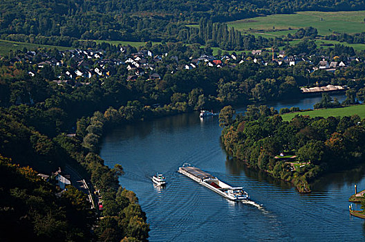 船,河,靠近,产酒区,摩泽尔河谷,莱茵兰普法尔茨州,德国