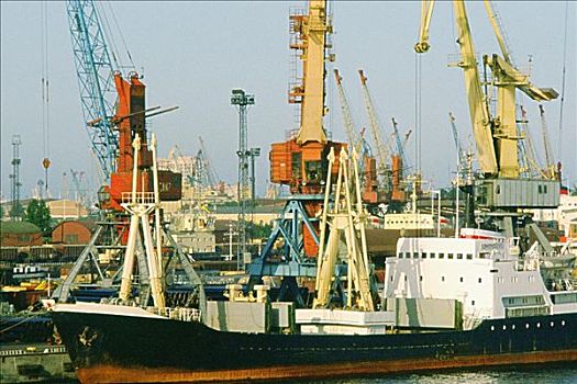 集装箱船,起重机,港口,彼得斯堡,俄罗斯