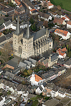 航拍,大教堂,章节,克桑滕,区域,北莱茵威斯特伐利亚,德国,欧洲