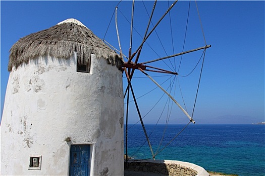 风车,晴朗,米克诺斯岛,希腊,基克拉迪群岛