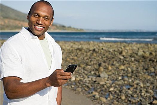 男人,手机,海滩