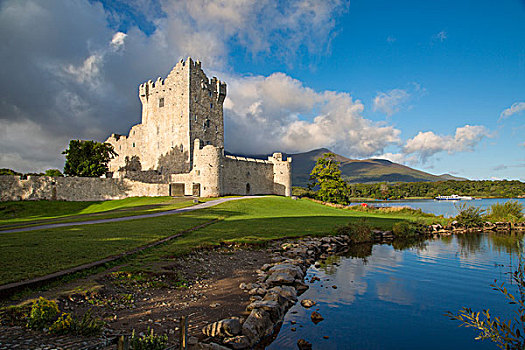 城堡,15世纪,湖,靠近,凯瑞郡,爱尔兰