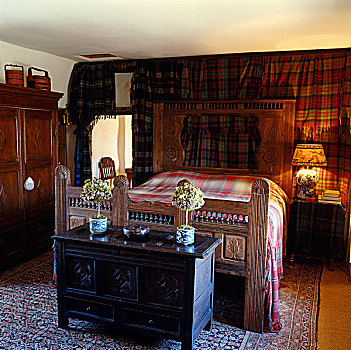 卧室,装饰,格子图案,毯子,给,苏格兰,感觉