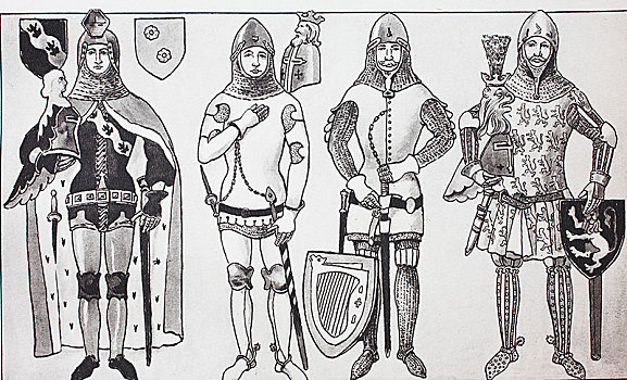 时尚,历史,衣服,德国,骑士,服饰,14世纪,木刻,欧洲