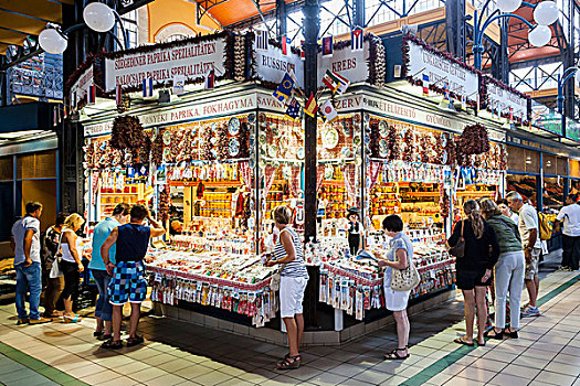 市集,匈牙利人,特色食品,调味品,纪念品,中央市场,大厅,布达佩斯,匈牙利,欧洲