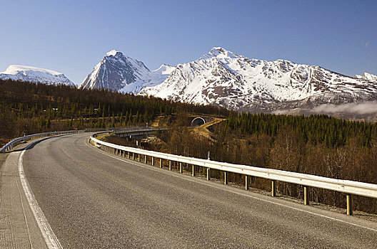 山峦,道路,靠近,特罗姆瑟,挪威