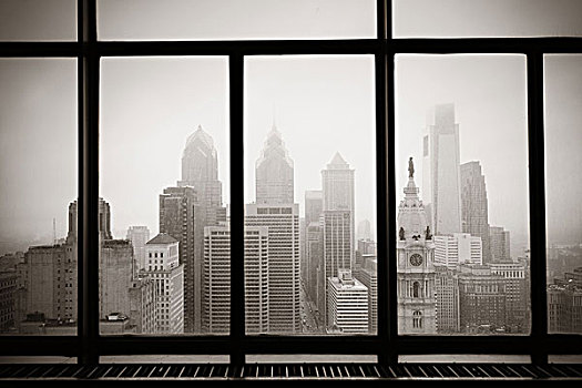 费城,城市,屋顶,风景,窗户