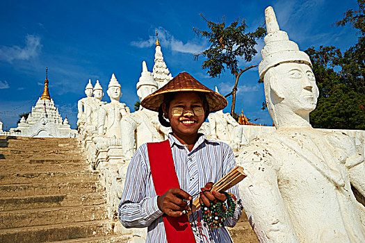美女,靠近,佛像,缅甸,亚洲