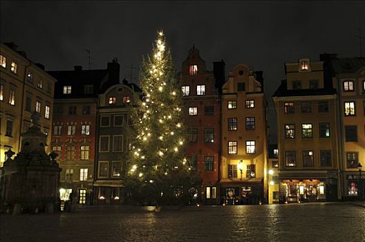 老城,大,夜晚,斯德哥尔摩,瑞典,斯堪的纳维亚,欧洲