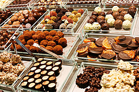 许多,软心巧克力,甜食,市场,巴塞罗那,西班牙