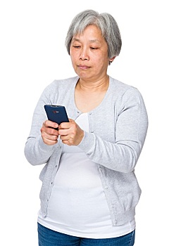 亚洲人,老太太,使用,手机