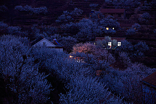 山村春天夜色