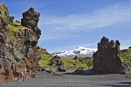 火山岩,岩石构造,山,背景,半岛,冰岛,大西洋
