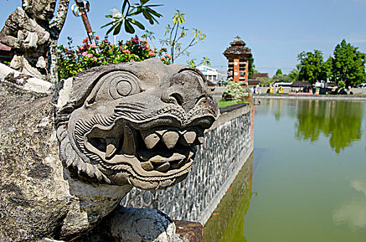 印度尼西亚,水,宫殿,庙宇,中间,人工湖,雕塑,神兽