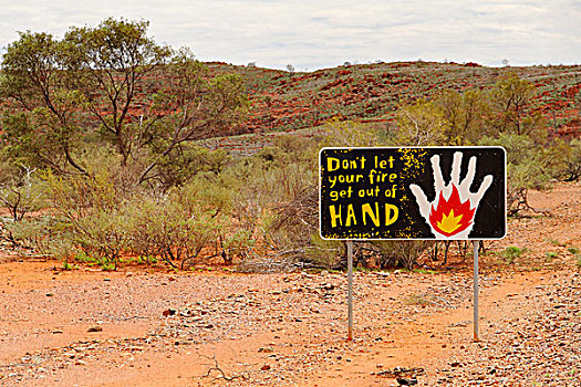 路边,灌丛火灾,警告标识,西澳大利亚