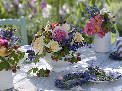 夏天,桌饰,玫瑰,薰衣草,树莓