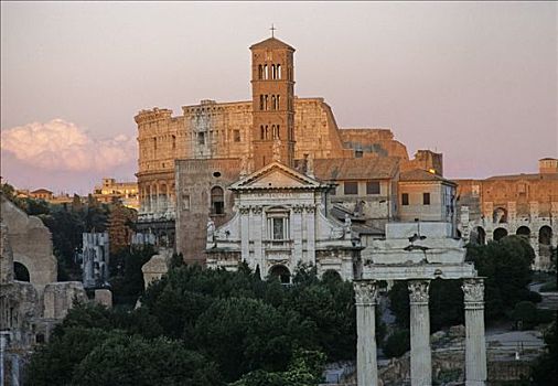 罗马角斗场,三个,柱子,寺庙,古罗马广场,罗马,意大利