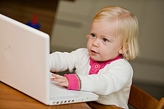 年轻,女孩,工作,笔记本电脑