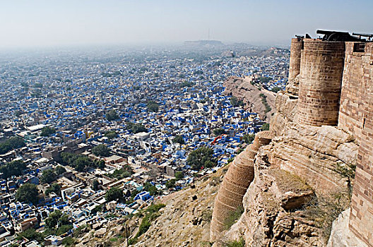 俯拍,城市,梅兰加尔堡,拉贾斯坦邦,印度