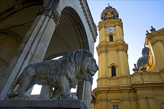 雕塑,狮子,正面,教堂大街,慕尼黑,巴伐利亚,德国