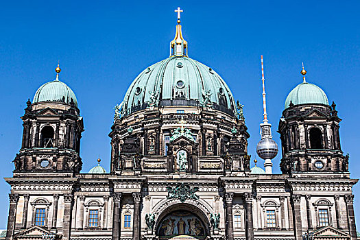 柏林大教堂,电视塔,后面,柏林,德国,欧洲