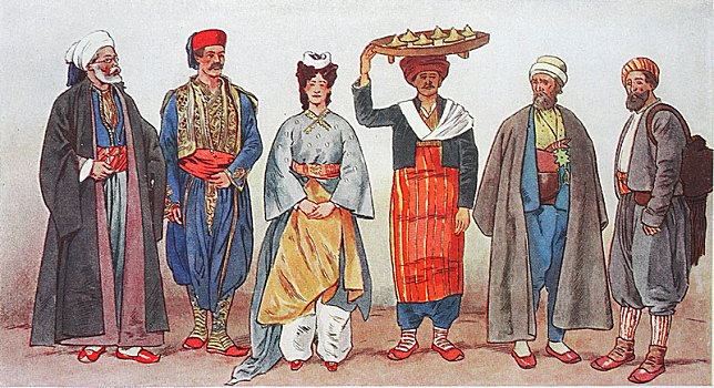 时尚,历史,衣服,服饰,土耳其,19世纪,插画,亚洲