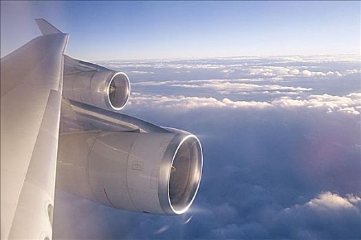 飞机引擎,翼,高处,云