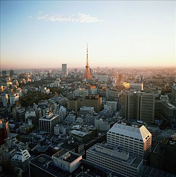 日本,东京,东京塔,黄昏