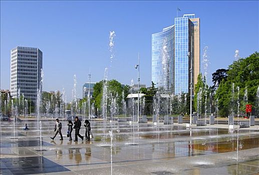 技巧,喷泉,地点,日内瓦,总部,左边,世界知识产权组织,建筑,右边,瑞士