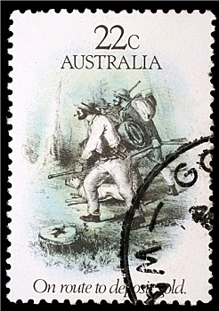 邮票,澳大利亚,专注,淘金热,路线,金色