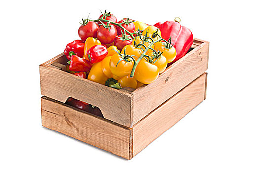 胡椒,西红柿,木盒