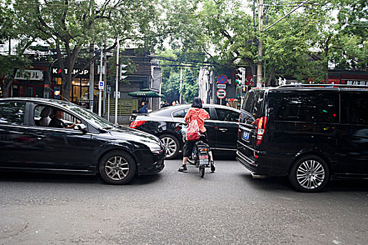 北京,街头,胡同,汽车,道路,拥挤,堵车,自行车,穿行,危险