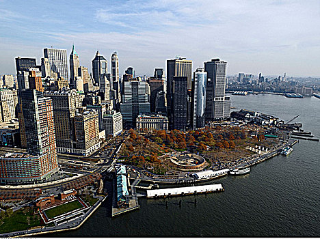 俯视,下曼哈顿,炮台公园,纽约,美国