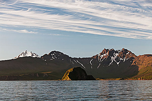 南,海象,顶峰,霜,火山,岛屿,靠近,寒冷,湾,阿拉斯加,半岛,西南方,美国