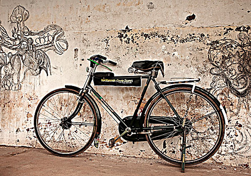 印度,自行车,墙壁