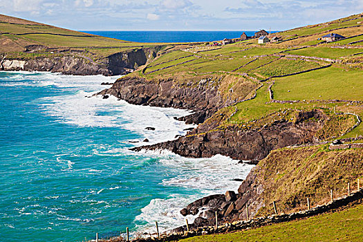 风景,海岸线,靠近,斯莱角,丁格尔半岛,凯瑞郡,爱尔兰