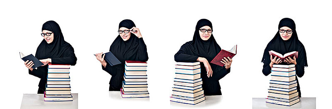 年轻,穆斯林,女学生,书本