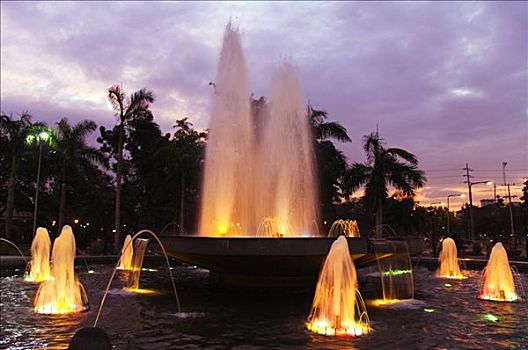 菲律宾,吕宋岛,马尼拉,地区,公园,喷泉,日落